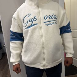 Women Oversized Sherpa Zip Jacket - White Blue - New