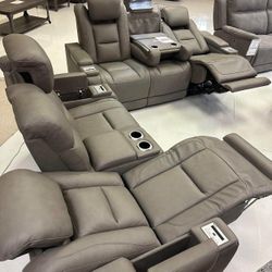 The Man-Den Gray Power Reclining Sofa and Loveseat