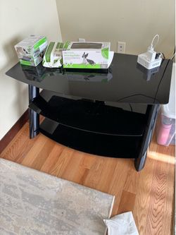 Black Glass 3-Shelf TV Stand