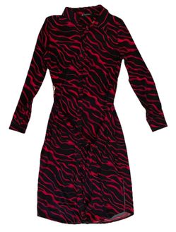 INC International Concepts Zebra Shirt Dress Medium M NWT Black Red Midi Long