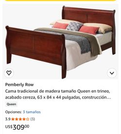 Cama de Madera Pemberly Row $125 Cama tamaño Queen en trineo,