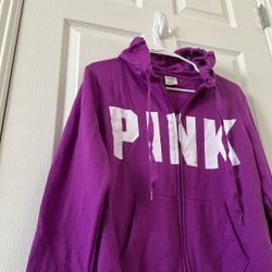 PINK Victoria Secret Purple Hooded Zipper Sweatshirt Sweater Jacket Size Ladies M 💜 🌊