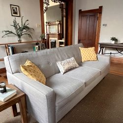 Contemporary Designer 3-Seat Couch - Light Grey Textured Fabric - Excellent Shape