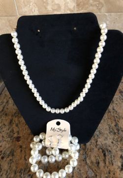 Faux Pearl Necklace and Earrings, Bracelets