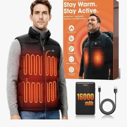 New Large Heated Vest for Men, 16000mAh 7.4V Battery Pack Included