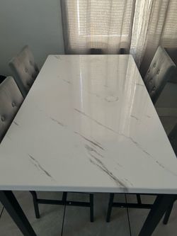 Grey and white Faux marble 4 chair set dining table