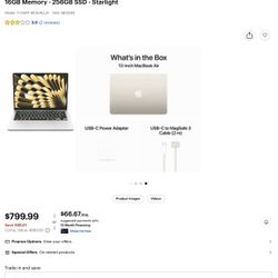 MacBook Air 13.9 inch (2024 M3 Model)  / Upgraded 16GB RAM / 256GB SSD / Color: Starlight (Gold)