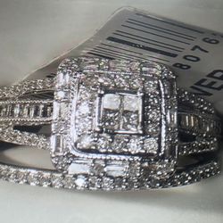 10K White Gold Wedding Set 1/2 CTTW Natural Diamonds Size 7 Double Halo