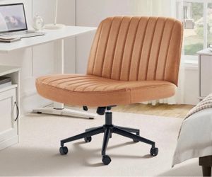 Brown Criss Cross PU Leather Office Chair with Wheels, Adjustable Swivel Seat