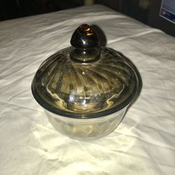 Vintage Smokey Glass Covered Sugar Bowl