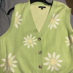 Green Floral Sweater Vest