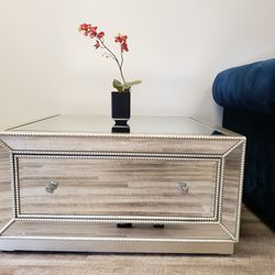 Large Mirrored Center Table With Big Drawer 