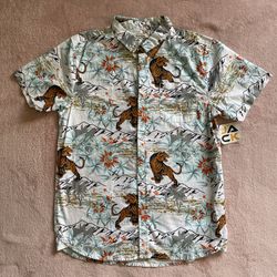 Jack Men’s Tiger and Mountains Pattern Short Sleeve Button Front Shirt Size 18