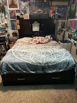 FREE broken bed frame and headboard, with drawers. Needs easy fixing.