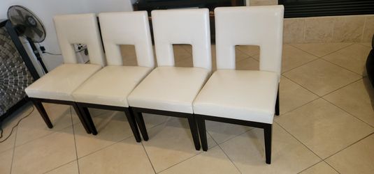 Set of 4 Cream Faux Leather Dining Chairs – $10 each