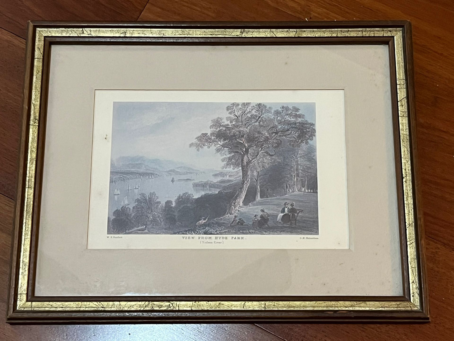 Framed “View from Hyde Park - Hudson River” Antique Engraving - New York c1837