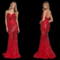 New With Tags Red Sequin Formal Dress & Prom Dress $235