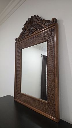 British Colonial Style Woven Wood Mirror