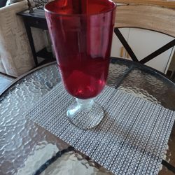 ($15) New Cherry Red Glass Vase And Candle Holder