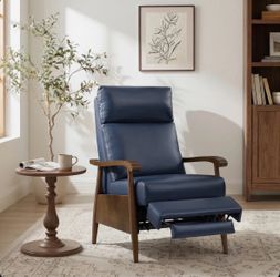 Navy Blue genuine leather Recliner chair