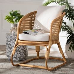 Set Of 4 bali & pari Niko Bohemian Light Honey Rattan Arm Chair)New)