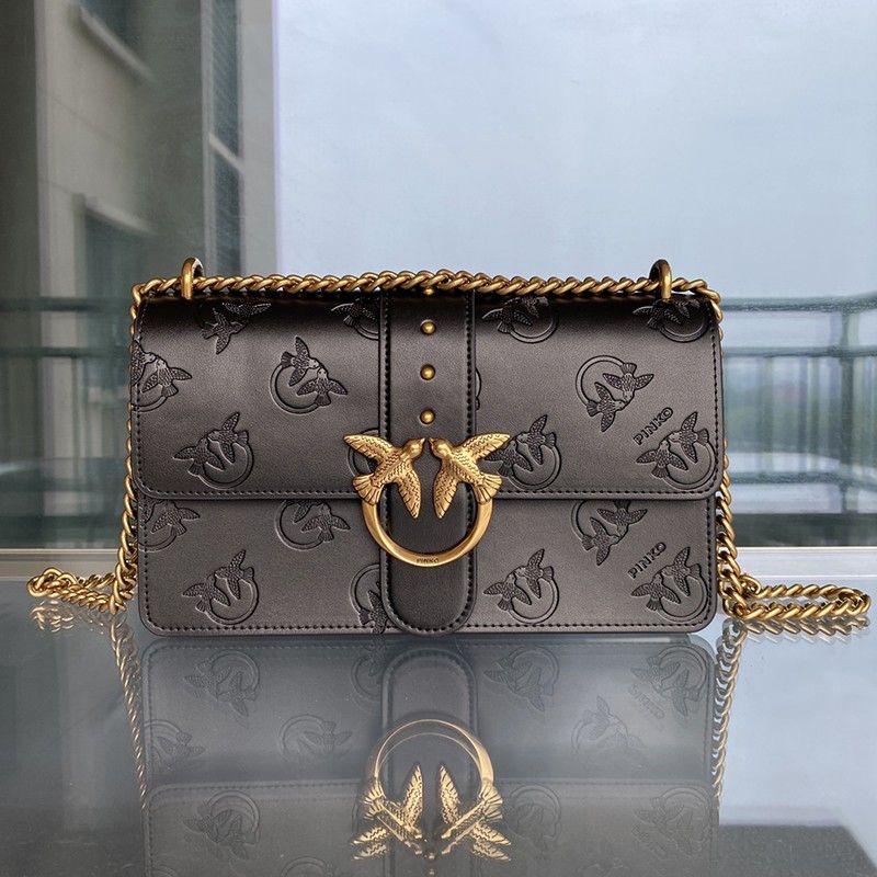 Pinko Embossed Chain Print Shoulder Bag Black
