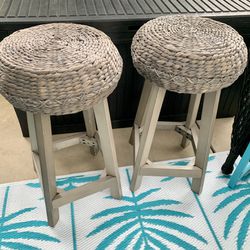 Set Of 24” Counter Height Water Hyacinth Stools 