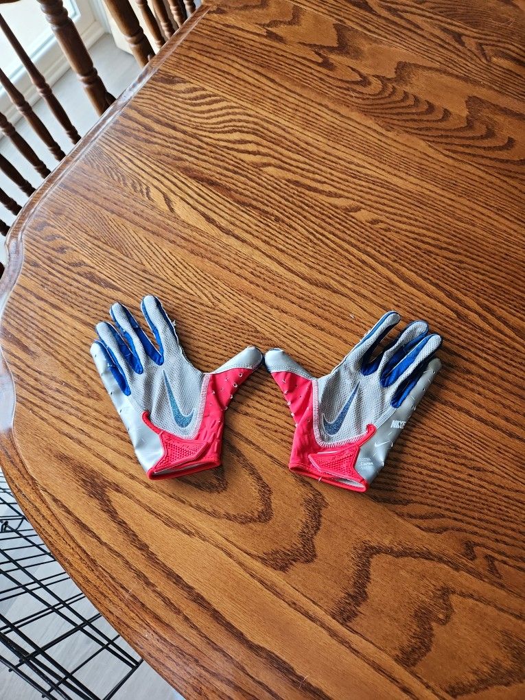 Football gloves. Small adult, red white and blue
