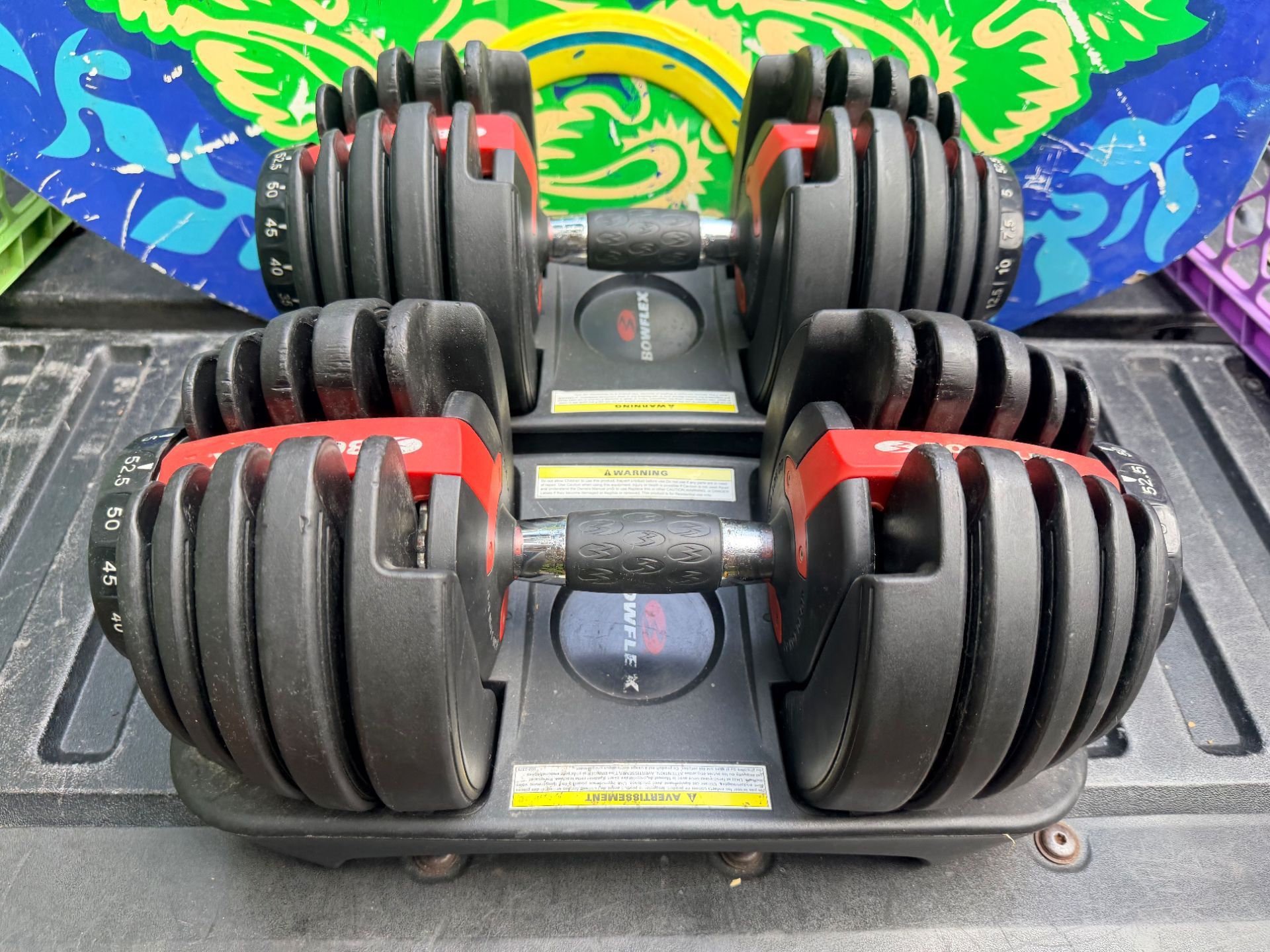 BOWFLEX : 52.5 X 2 ADJUSTABLE DUMBBELLS = 105 LBS. TOTAL