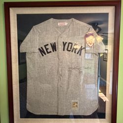 Framed, Matted And Mounted Mickey Mantle Signed Replica Jersey 