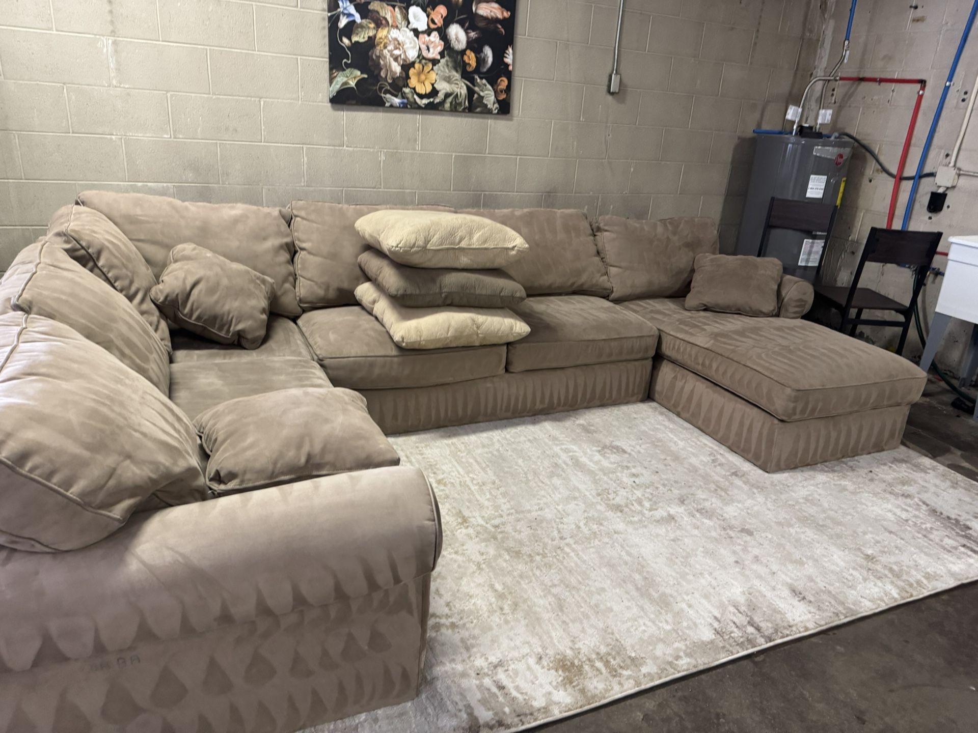 U shaped brown/ Tan Sectional Couch with ChaIse