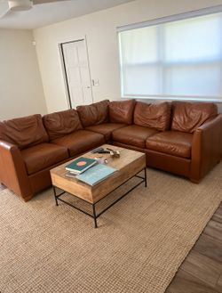 Cognac Brown Leather Sectional Sofa – L-Shaped