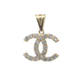 Woman’s Ladies 14k Yellow Gold White Stone CC Charm Pendant for Necklace GP3128015