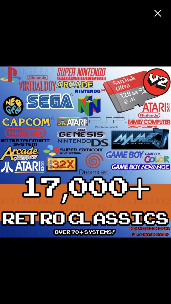 Classic consoles and arcade roms retropie micro sd 128 gb 17000 games+roms f for Sale in Lowell, MA - OfferUp