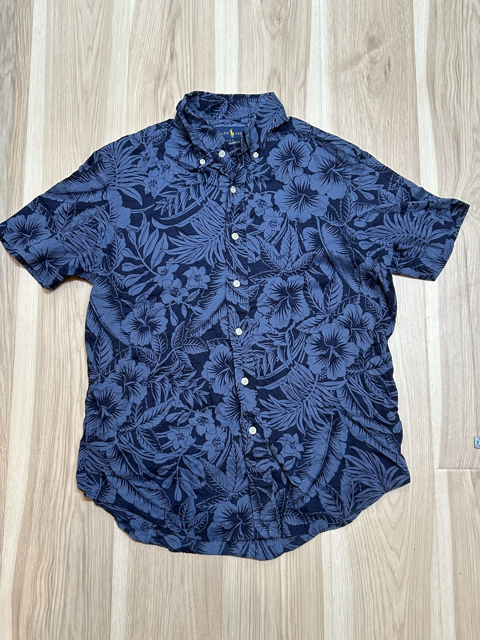 Ralph Lauren Men’s S Short Sleeve Classic Fit Navy Blue Floral Hawaiian Shirt