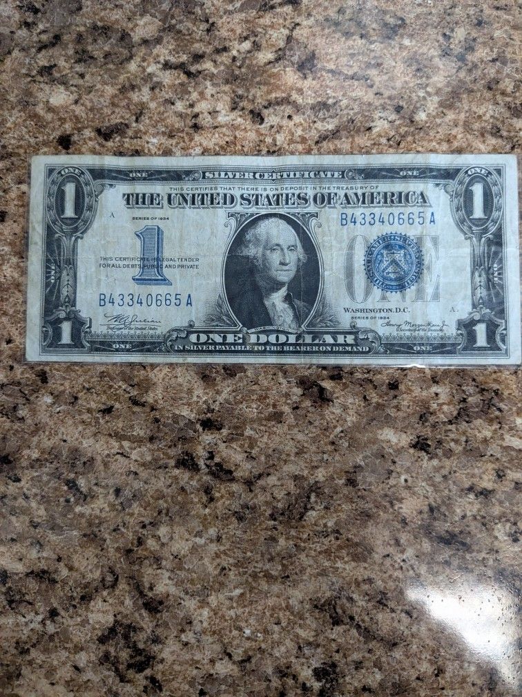 Vintage 1934 One Dollar Silver Certificate