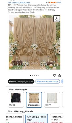 40ft× 12ft Wrinkle Free Champagne Backdrop Curtain for Wedding Parties, 8 Panels