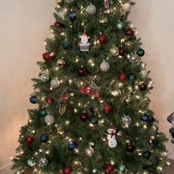 Pre-Lit Christmas Tree with Lights, Ornaments & Storage Bag