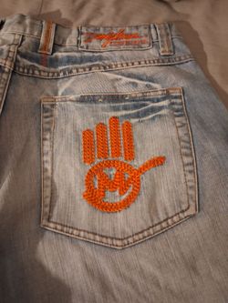 Miskeen Light Wash Jeans Orange Embroidery