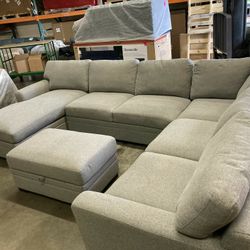 Gray Sectional Couch Sofa With Storage Ottoman Thomasville Langdon
