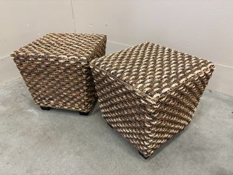 Square Braided Wicker Footstool (Set of 2)