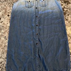 S Given Kale Women's Lyocell Shirt Dress Blue Sleeveless Summer Fall Denim Raw Hem 