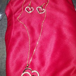 Heart Necklace And Earrings Set