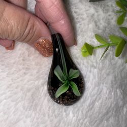 New Handcrafted Murano  Blown Glass Teardrop Pendant Necklace with Floral Art  