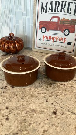 Vintage Hall USA Brown Ceramic Individual Casserole Dishes (Set of 2)