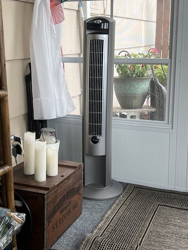 Lasko Oscillating Tower Fan With Remote, Quiet Fans, for Bedroom, Living Room, Office, Tower Fan, 3-Speed Timer, 42”, Silver