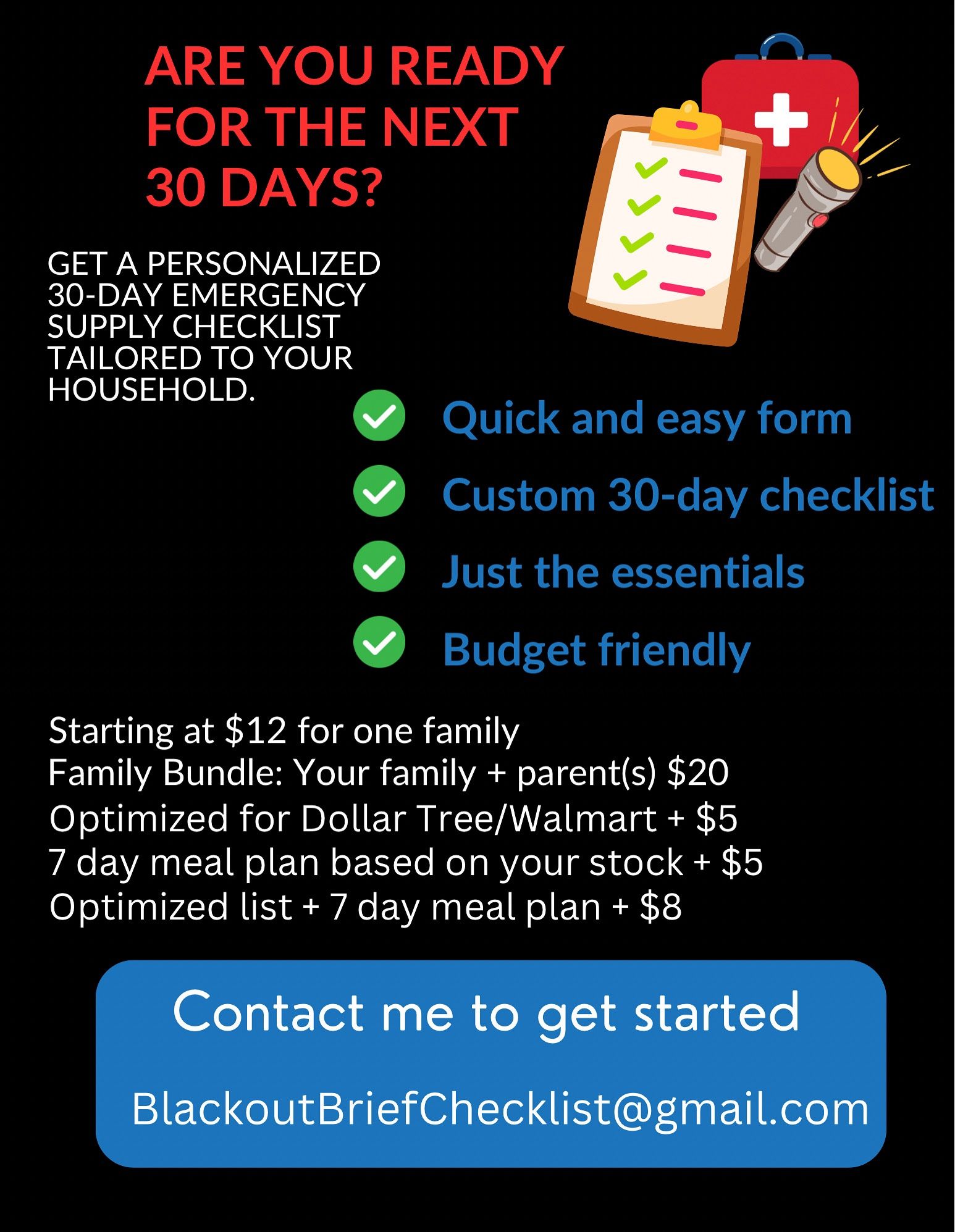 Personalized Emergency Supply Checklist – 30 Day Plan