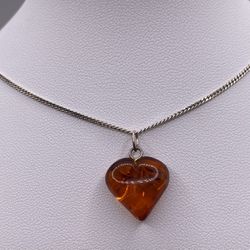 925 Amber Puff Heart Necklace 