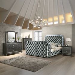 New! Elegant Queen Size Tufted Fireplace Tv Lift Bed Frame (Available King)