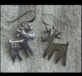 Vintage Modernist Pewter Reindeer Earrings - Attributed to Rune Tennesmed